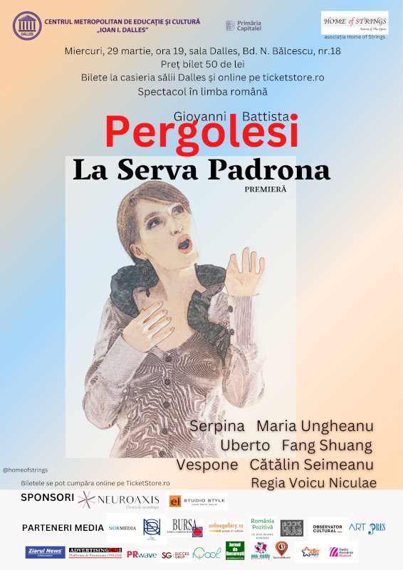 Asociația Home of Strings organizează premiera spectacolului La serva Padrona de Giovanni Battista Pergolesi