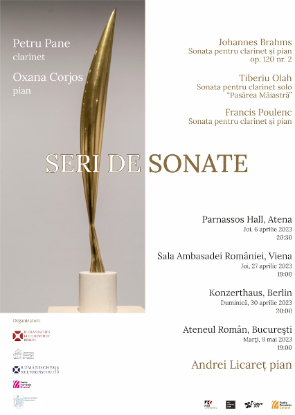 Turneul cameral Seri de Sonate susținut de clarinetistul Petru Pane şi pianista Oxana Corjos, începe la Atena, pe 6 aprilie