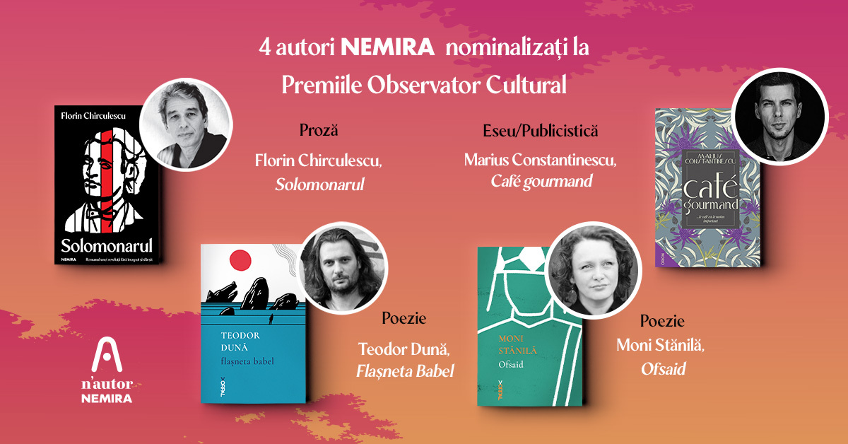 autori Nemira nominalizati la Premiile Observator cultural 2023