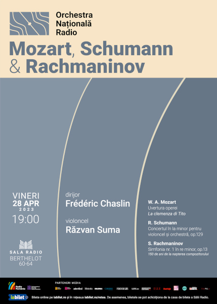 Dirijorul și compozitorul francez FRÉDÉRIC CHASLIN: concert Rachmaninov/Schumann/Mozart la Sala Radio