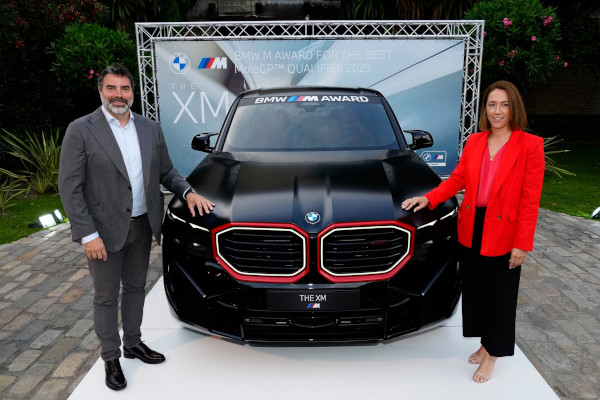 Jerez de la Frontera (ESP), 28th April 2023. BMW M GmbH, 2023 BMW M Award, MotoGP™. Marc Saurina, Head of Global Commercial Partnerships at Dorna Sports, Steffi Armbruster, Head of BMW M Brand Experienc