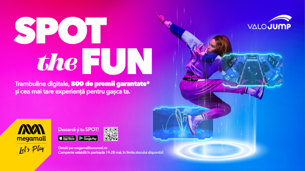 Distracție la Mega Mall București cu trambulinele digitale Valo Jump: sari în joc cu SPOT și câștigi garantat premii pe loc