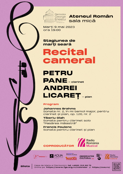 Clarinetistul Petru Pane și pianistul Andrei Licareț, protagoniștii recitalului final din Turneul Cameral Internațional Seri de Sonate