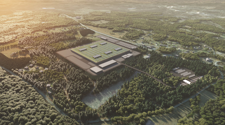 A visualization of the BMW Group Plant Woodruff. Here, high-voltage batteries will be produced to supply the production of fully electric vehicles at nearby BMW Manufacturing in Spartanburg