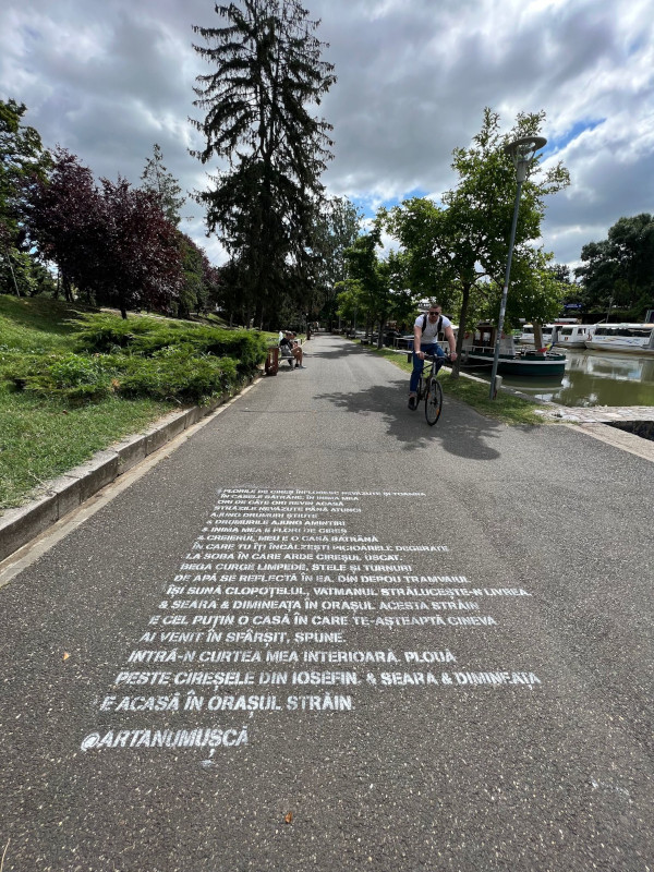 Poem colectiv dedicat Timișoarei, pictat pe asfalt. Foto credits Sebastian Tataru