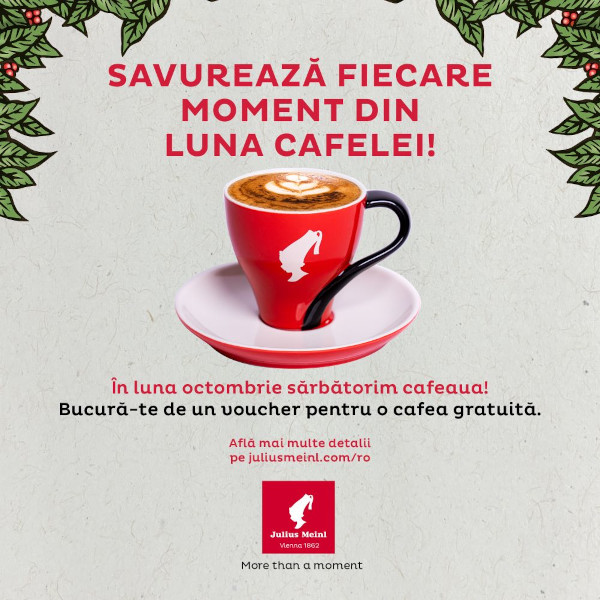 Julius Meinl oferă vouchere pentru cafele gratuite și anunță o nouă inițiativă de sustenabilitate cu ocazia Zilei Internaționale a Cafelei