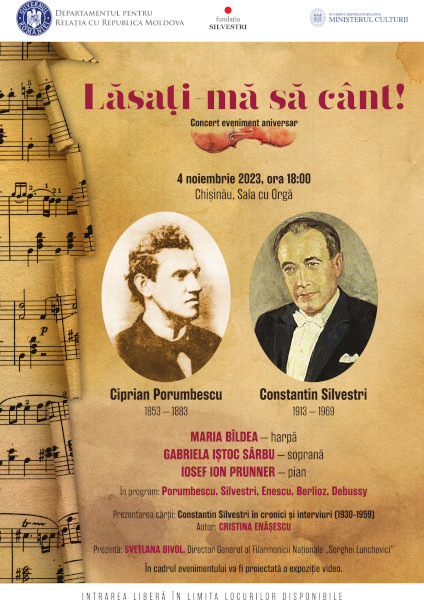 „Lăsați-mă să cânt”, concert aniversar la Chișinău, dedicat lui Ciprian Porumbescu și Constantin Silvestri