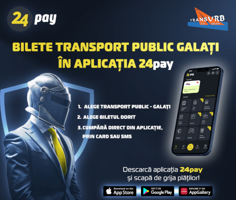 Plata biletelor pentru transportul în comun din oraşul Galaţi disponibilă în aplicaţia 24pay