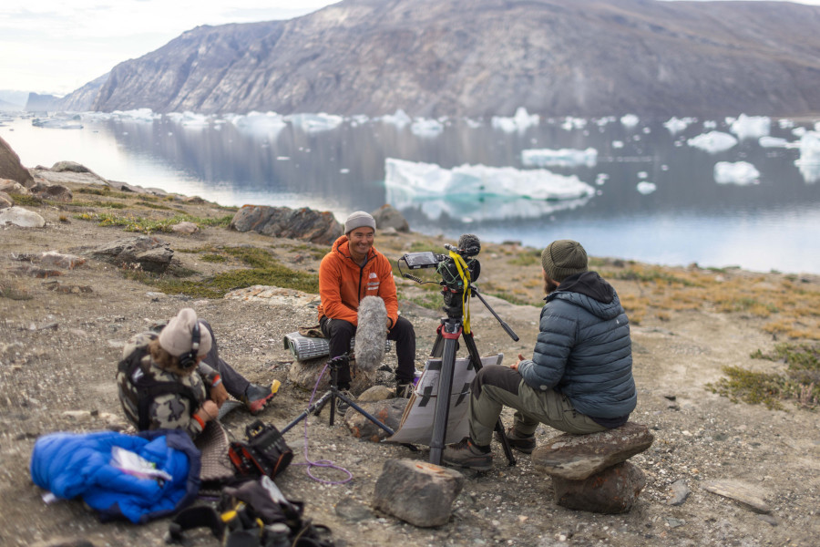 Adam Kjeldsen being interviewed at Harbour Camp. (photo credit: National Geographic/Pablo Durana)