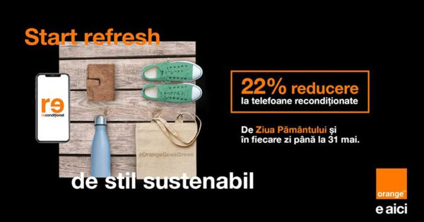 De Ziua Pământului, Orange România sărbătorește 2 ani de program “Re” cu o campanie prin care oferă clienților 22% reducere la achiziționarea unui telefon recondiționat