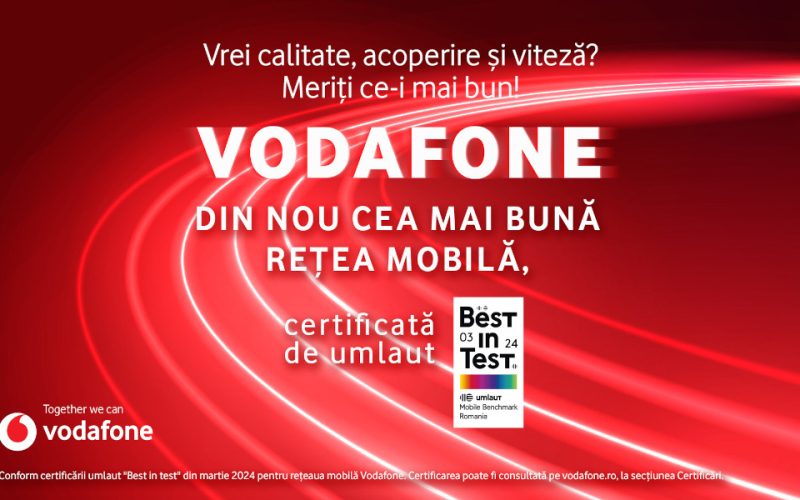 Vodafone România, încă o dată certificată umlaut „Best in Test” pentru cea mai bună rețea mobilă din țară