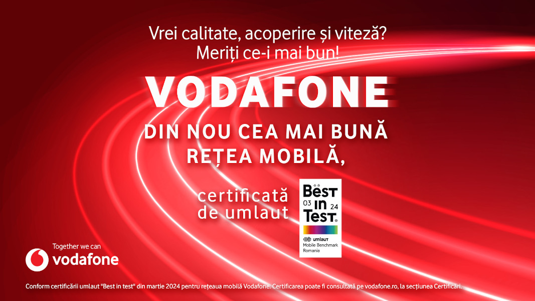 Vodafone România încă o dată certificată umlaut „Best in Test” pentru cea mai bună rețea mobilă din țară